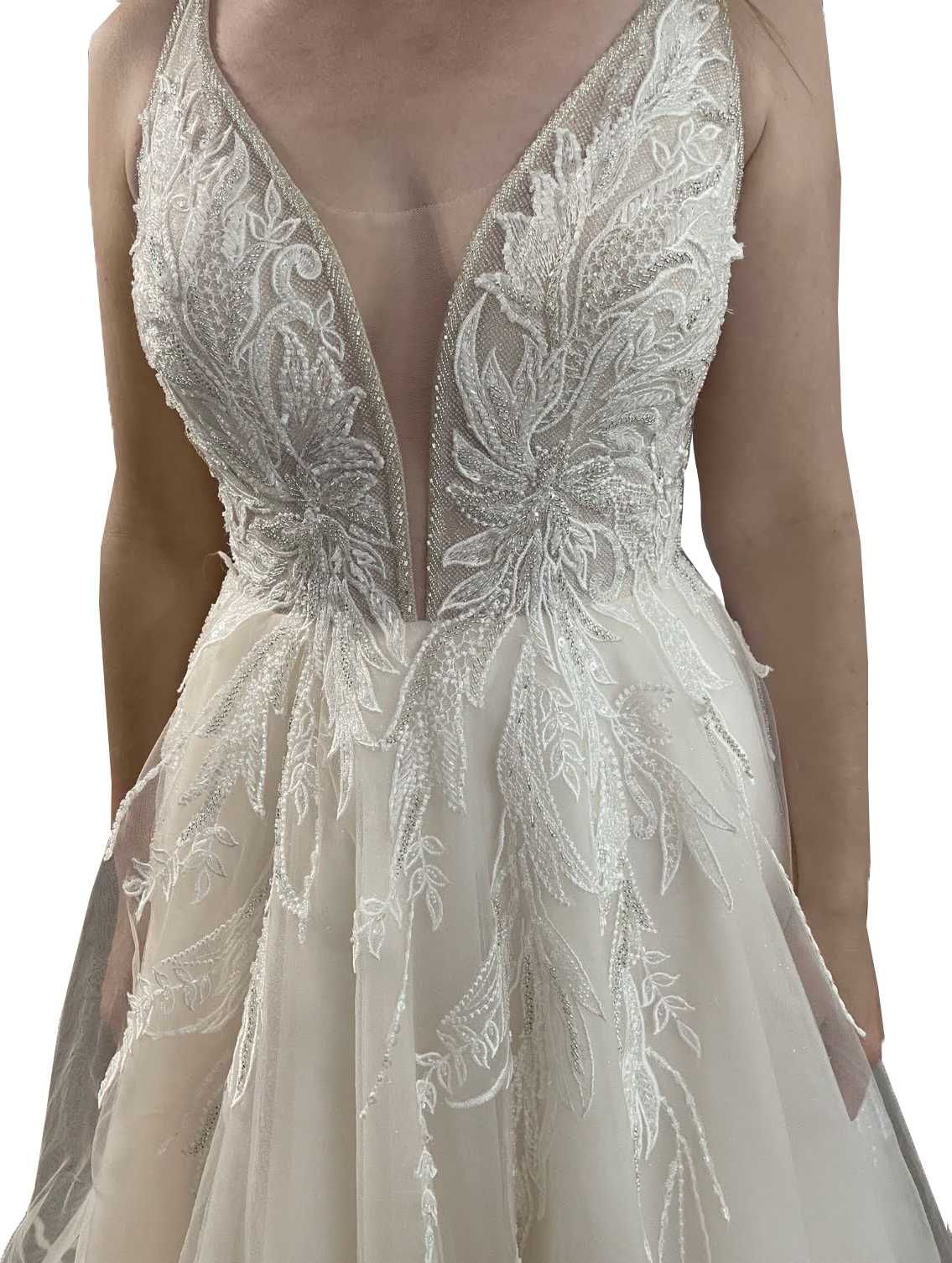 Suknia ślubna M /165 brzoskwiniowa/ecru, wiązany gorset