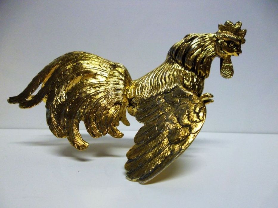 2 fantástico elaborados galos de luta em prata portuguesa dourada