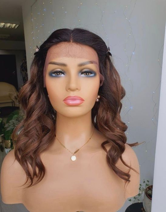 Peruka premium brąz ombre 3D fale loki naturlany wygald