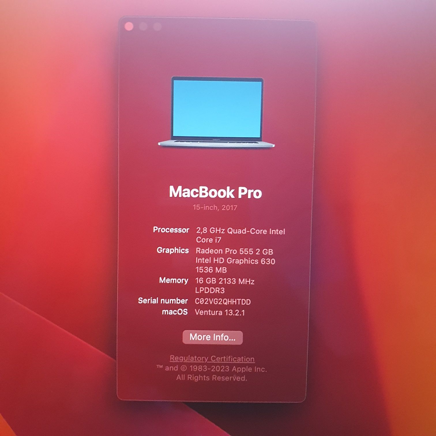 Macbook Pro 15 A1707 i7/16 RAM/512 SSD