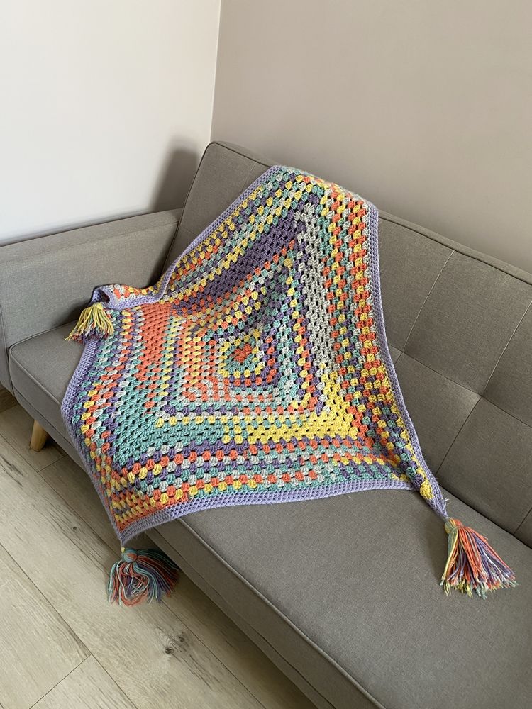 Handmade crochet boho kocyk kolorowy pudrowy lato vintage handmade