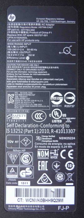 Блок питания для ноутбука HP 19.5V 7.7A HSTNN-CA27 150W зарядка