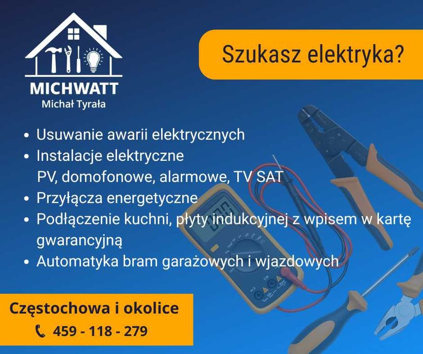 Elektryk, pogotowie elektryczne 24/7, przyłącza, domofony, monitoring