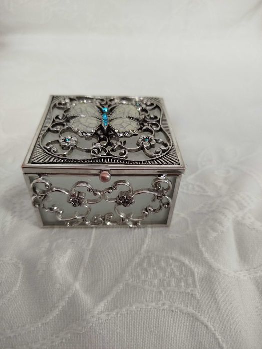 Szkatułka szklana puzderko na biżuterię vintage glamour boho