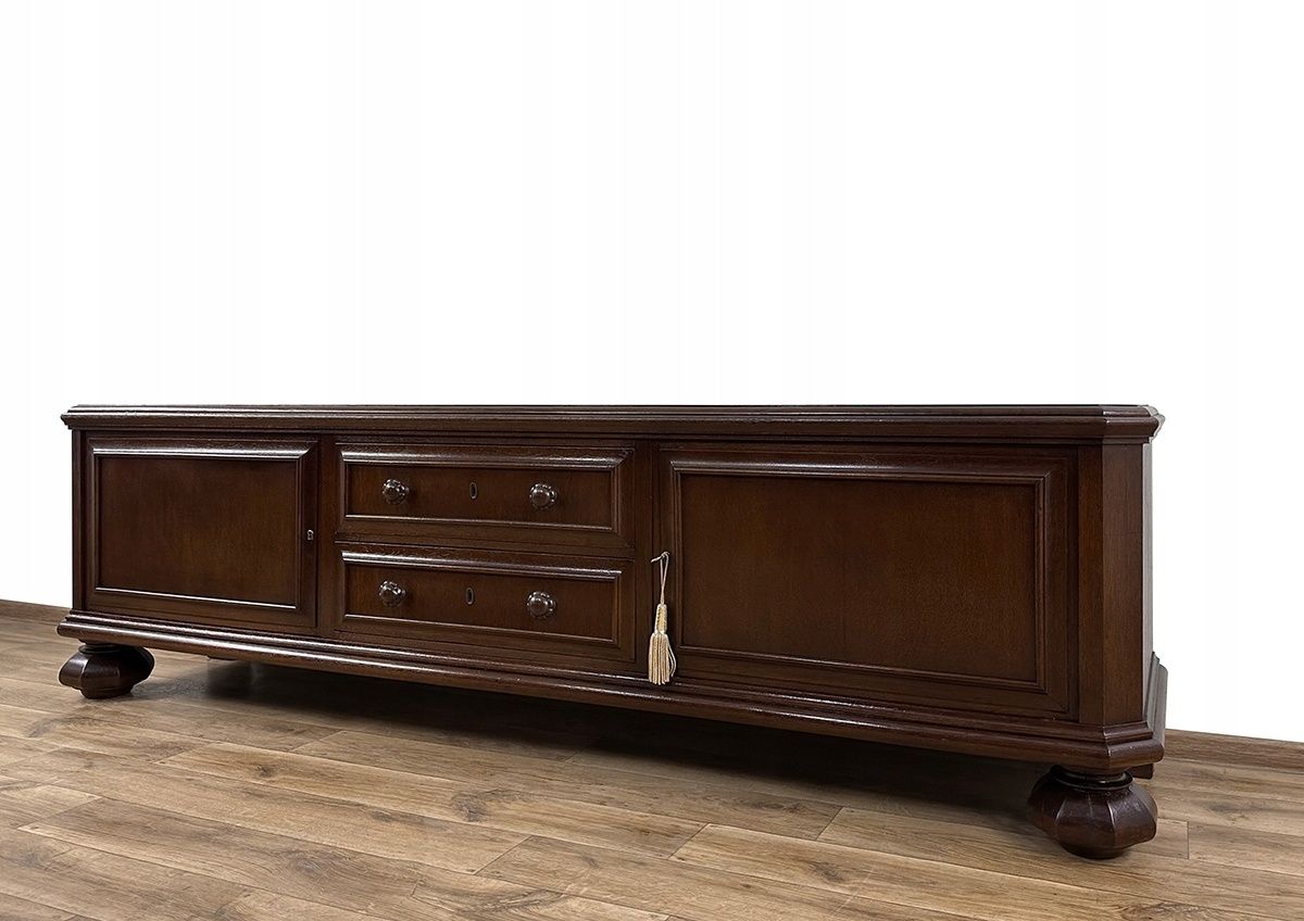 KOMODA PODEST dluga niska SZAFKA pod TV RTV antyk 2 szuflady 220 cm dł