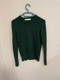khaki butelkowa zieleń sweterek ZARA basic klasyczny