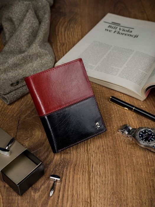 dwukolorowy portfel męski ze skóry naturalnej bez zapięcia - rovicky