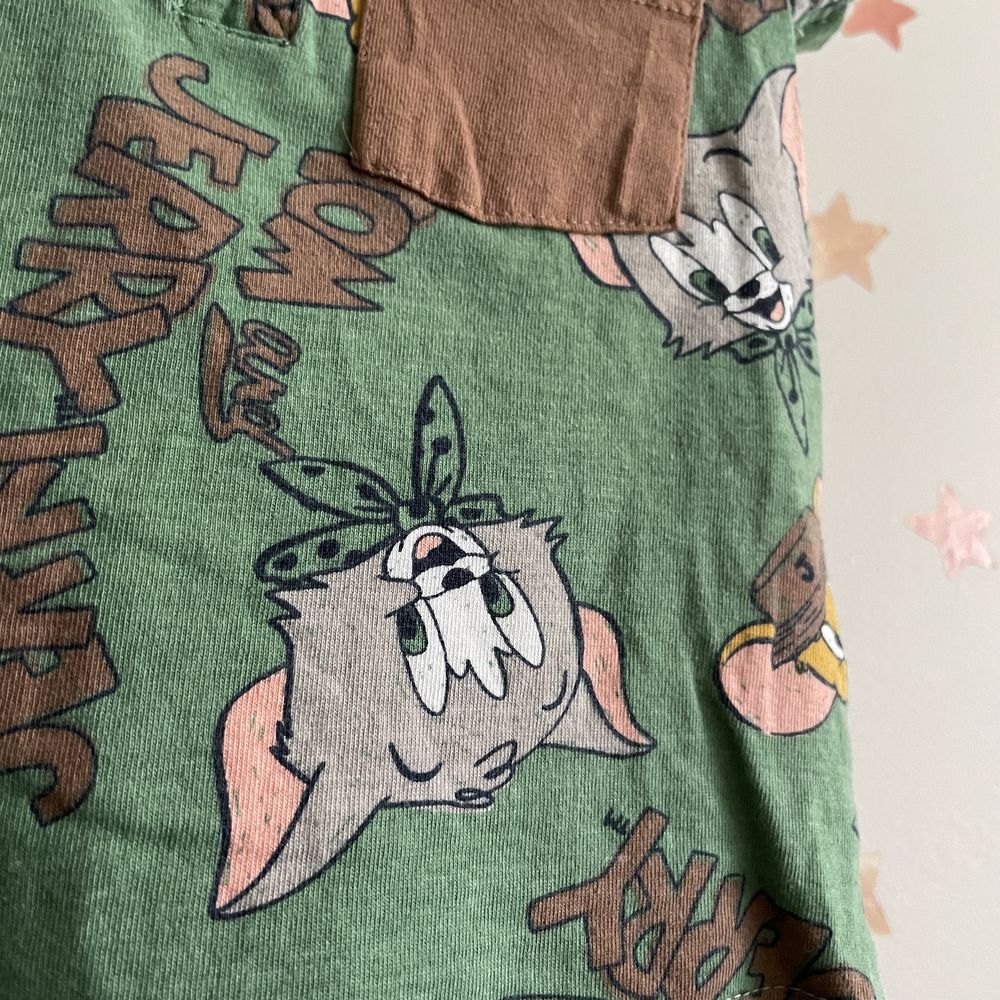 Bluzka koszulka krótki rękaw zielona Tom and Jerry 100% bawełna 74