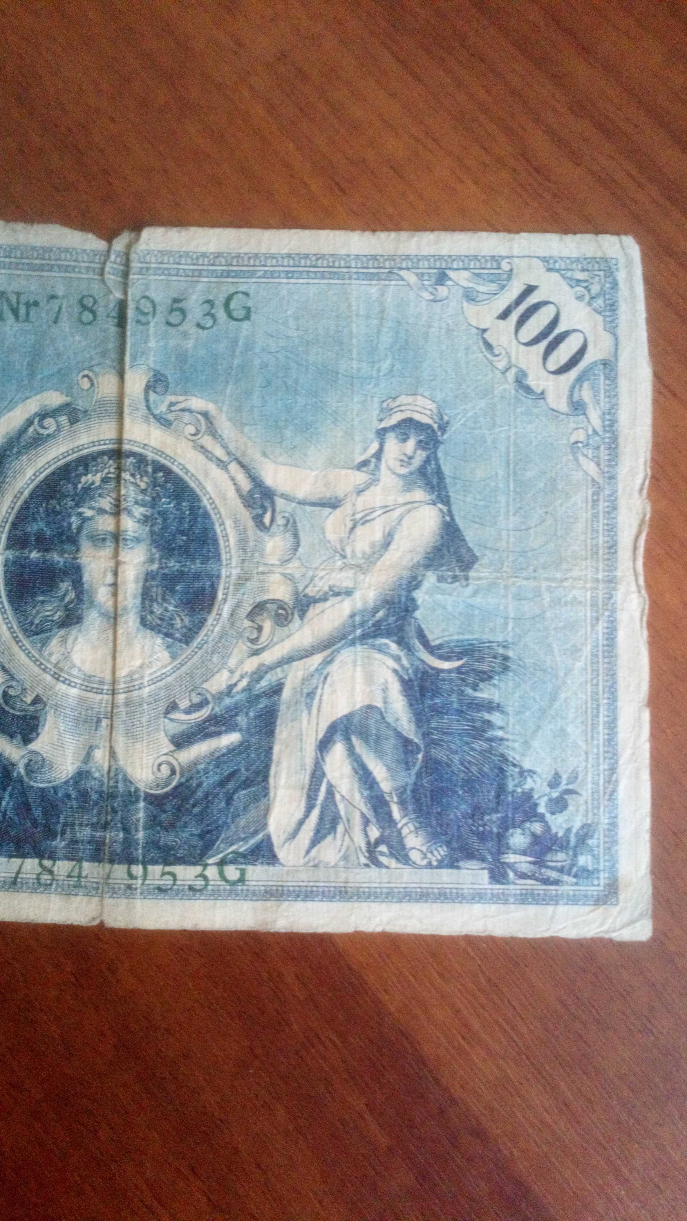 Banknot 100 marek zielona pieczęć około 1900 r.