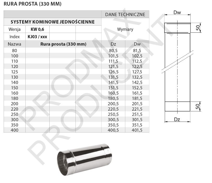 MEGA WYPRZEDAŻ!!! Rura żaroodporna fi 120 0,33 mb PRODUCENT!!!