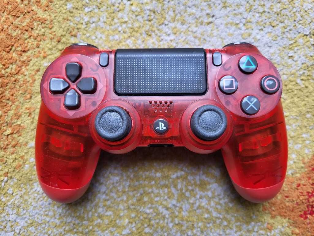 Oryginalny Pad PS4 Czerwony Przezroczysty Crystal Red - Stan BDB