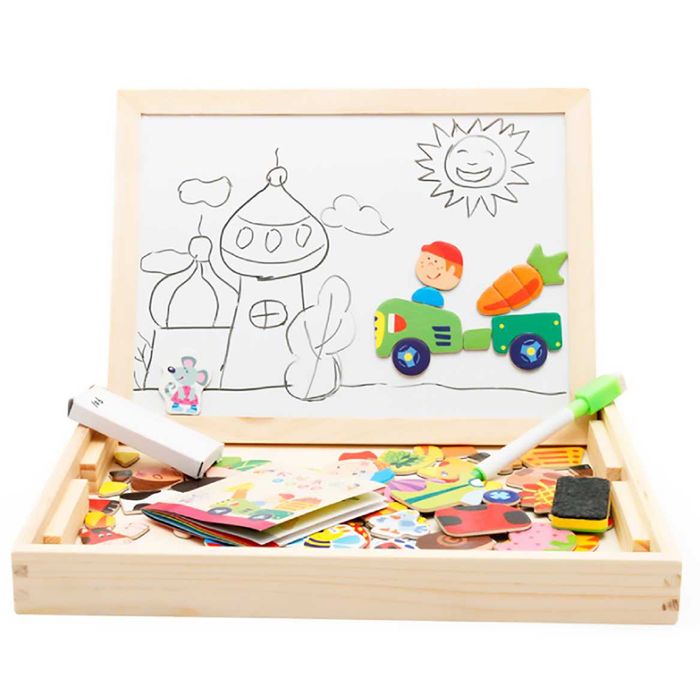 Tablica Magnetyczna Edukacyjna dla Dzieci Drewniana Dwustronna 100 el