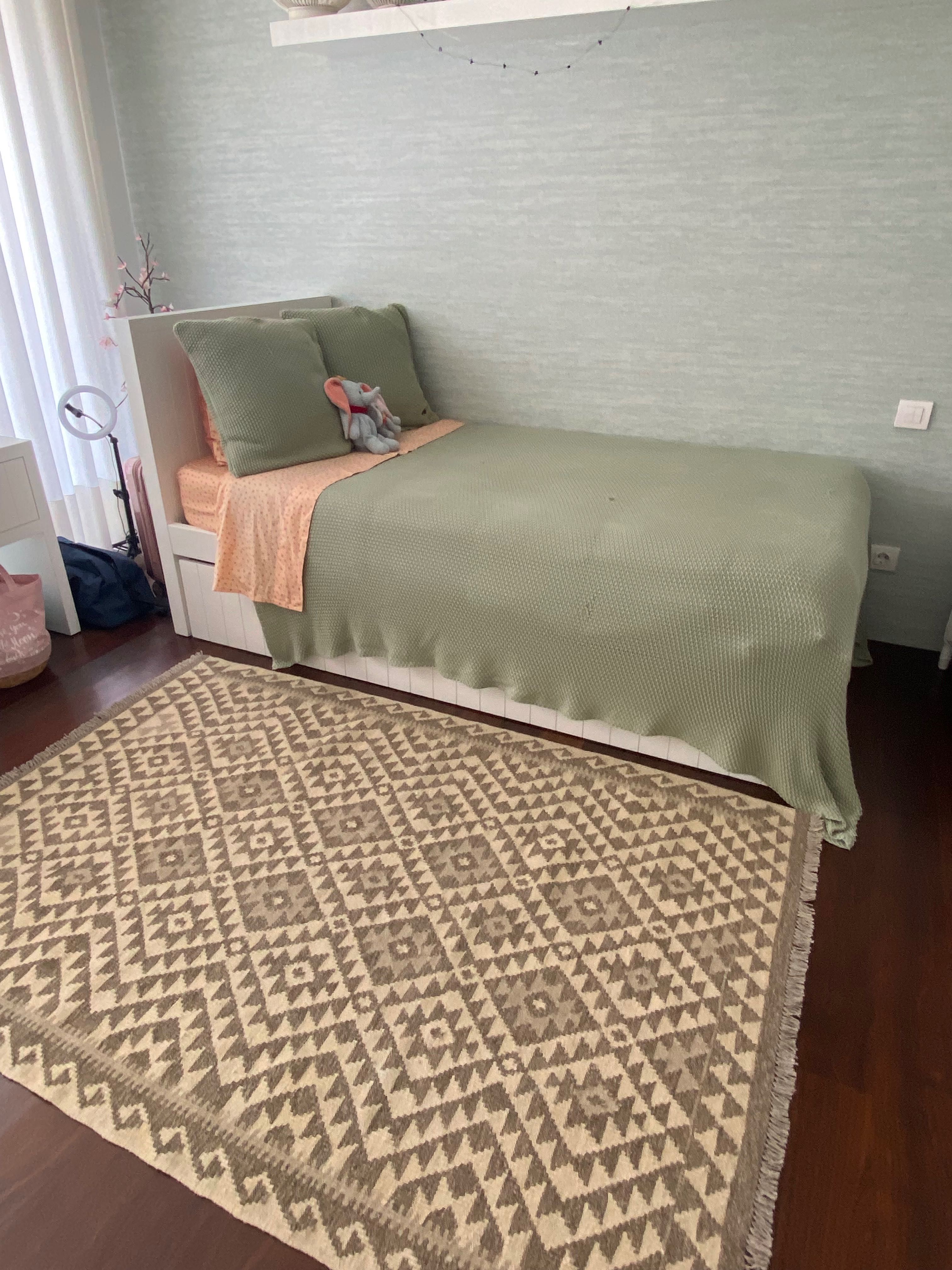 Cama criança lacada branca ripas com gavetão e 1 colchão