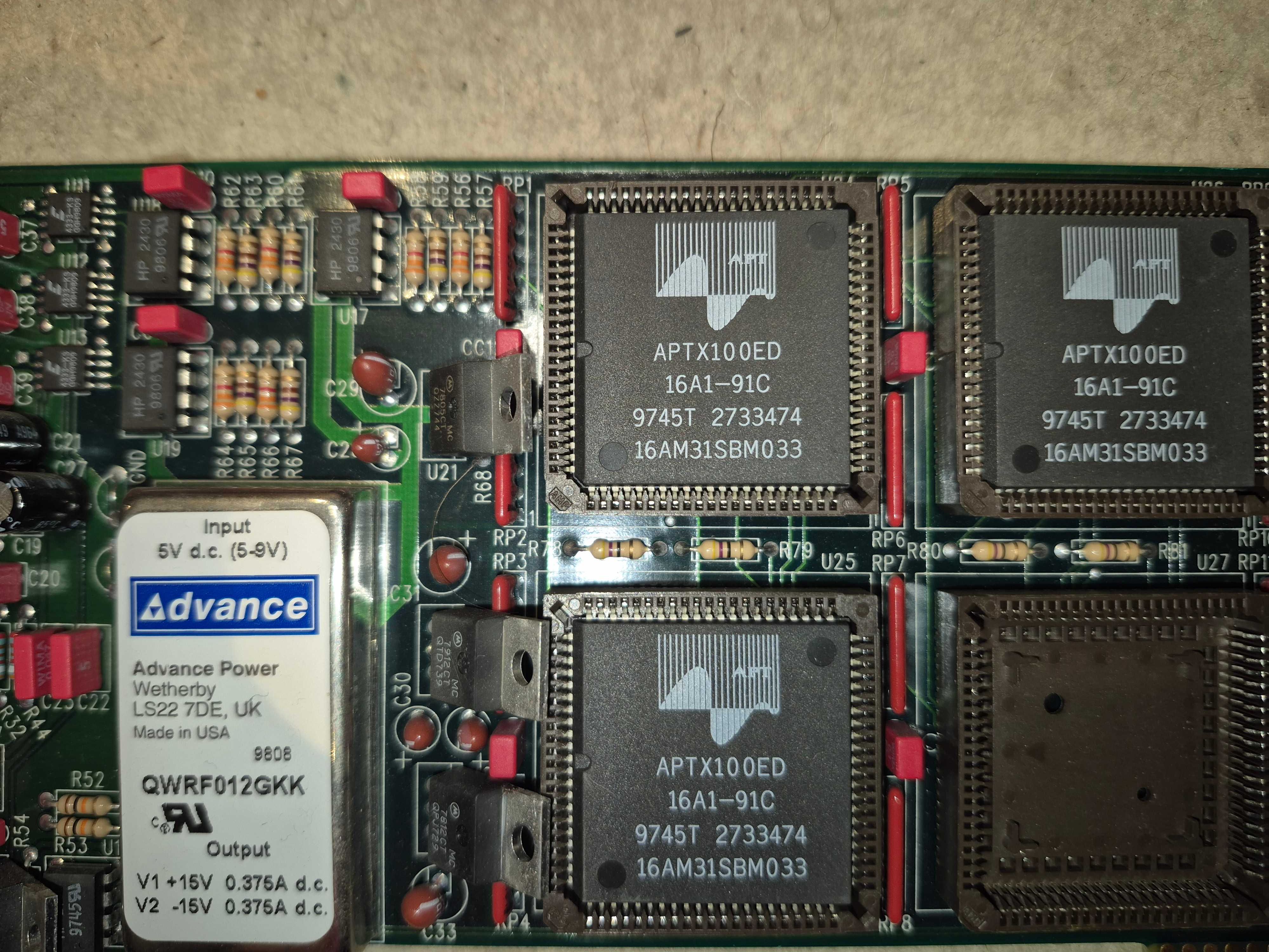 Karty procesora DTS 6D na ISA / APTX100ED, BB OPA2134PA, MC68HC11E1FN/
