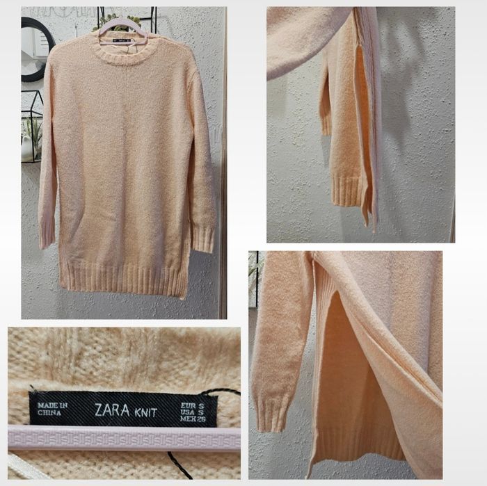Ciekawy  sweterek Zara S knit brzoskwiniowy dłuższy rozporki duże wyc