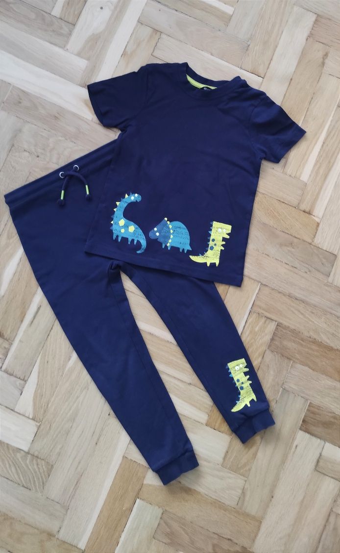 Komplet spodnie dresowe + t-shirt koszulka bluzka dinozaury 110 116