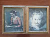 Quadros antigos com retrato, ambos emoldurados