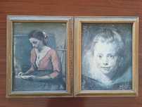 Quadros antigos com retrato, ambos emoldurados