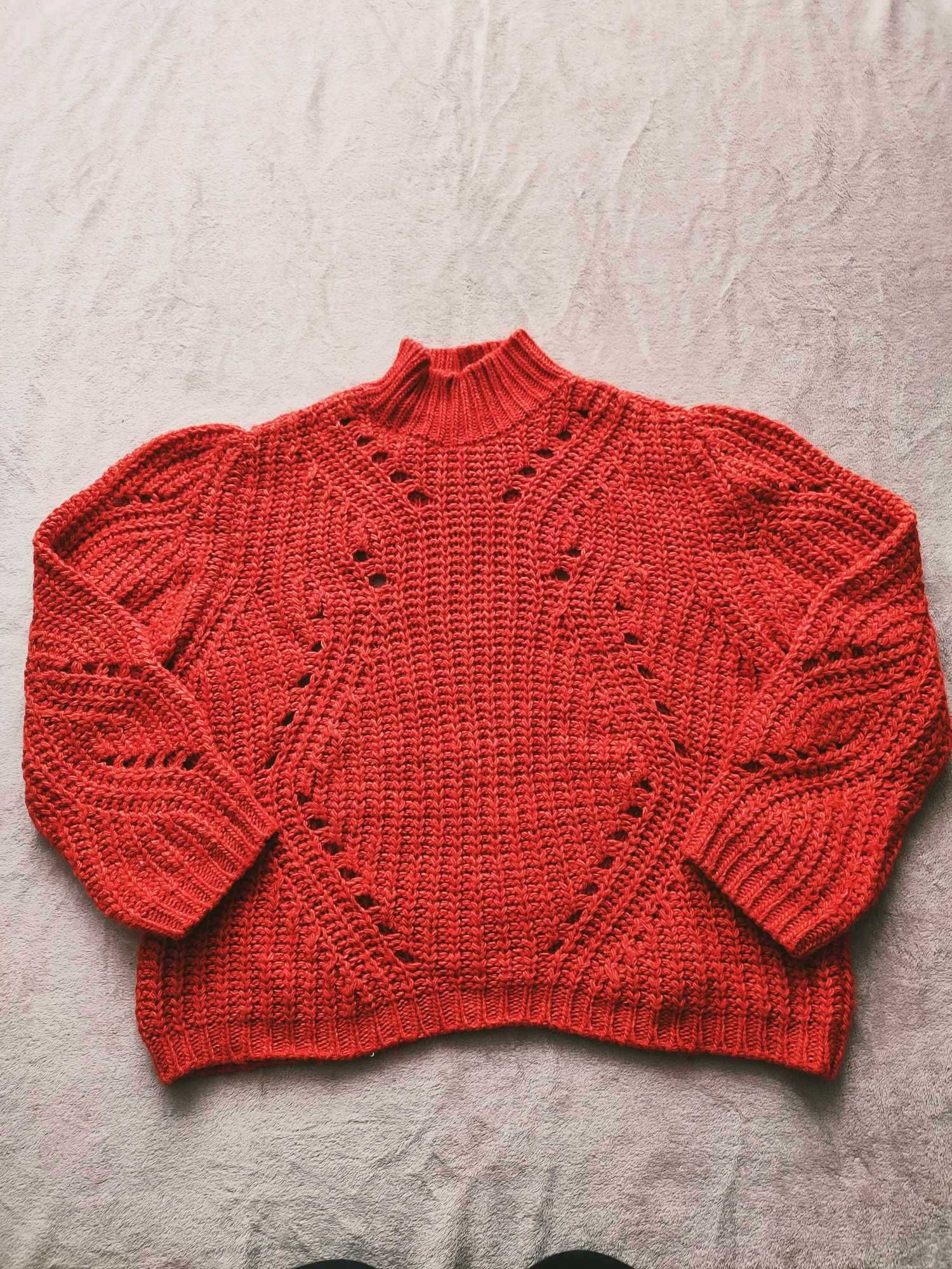 Czerwony ażurowy sweter, Basic Apparel, L/40