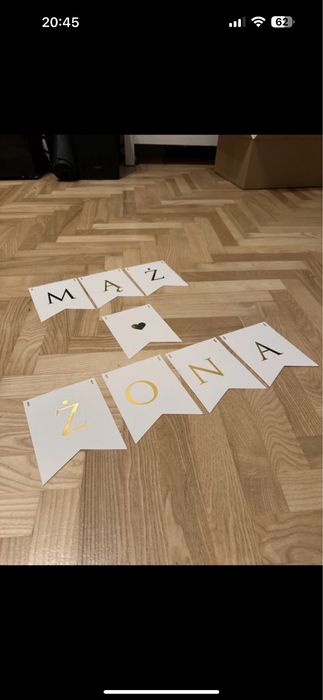 Baner girlanda ślub wesele mąż żona biała złote napisy