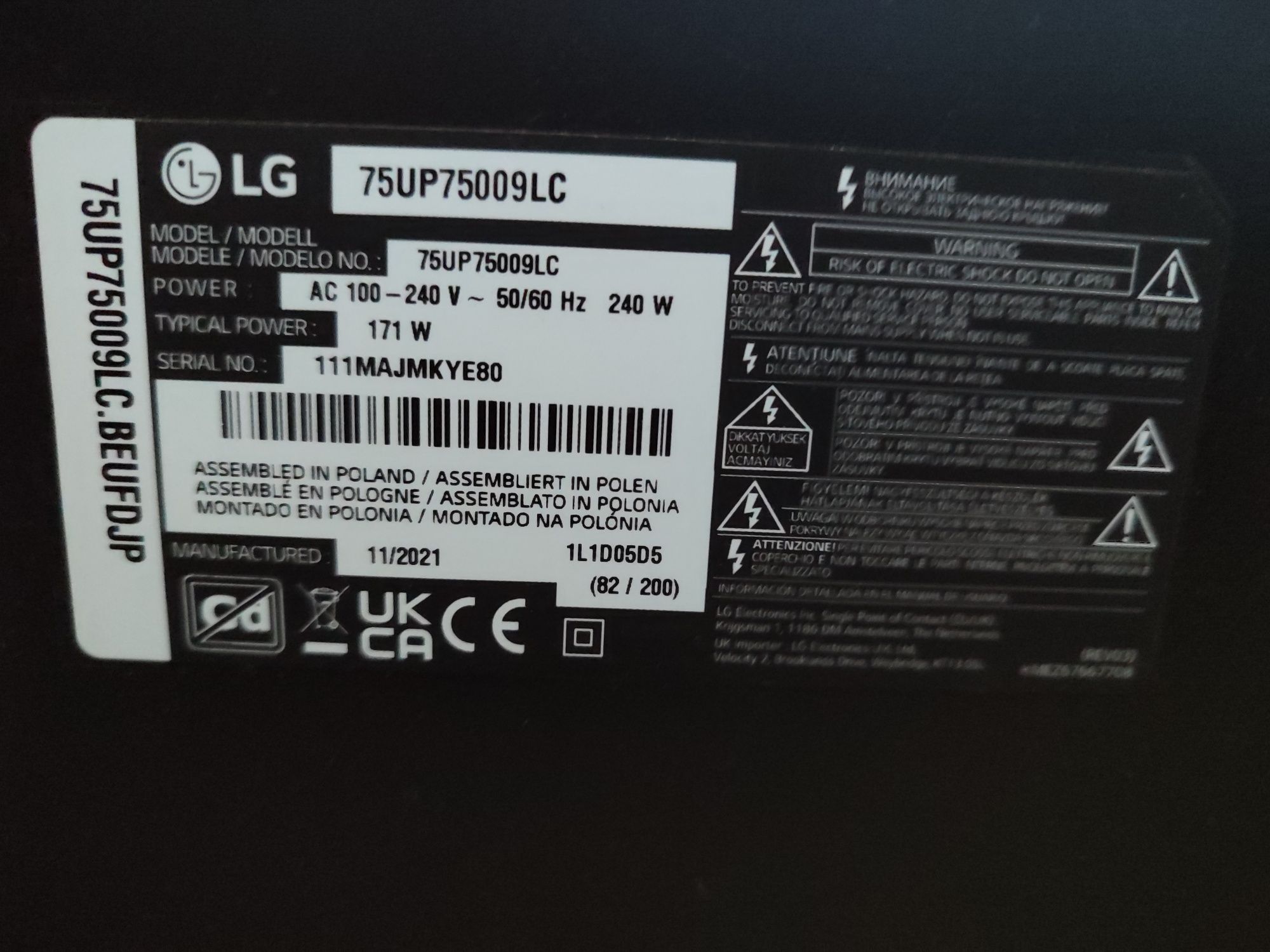 LG 75up75009lc 4k UHD Smart Tv