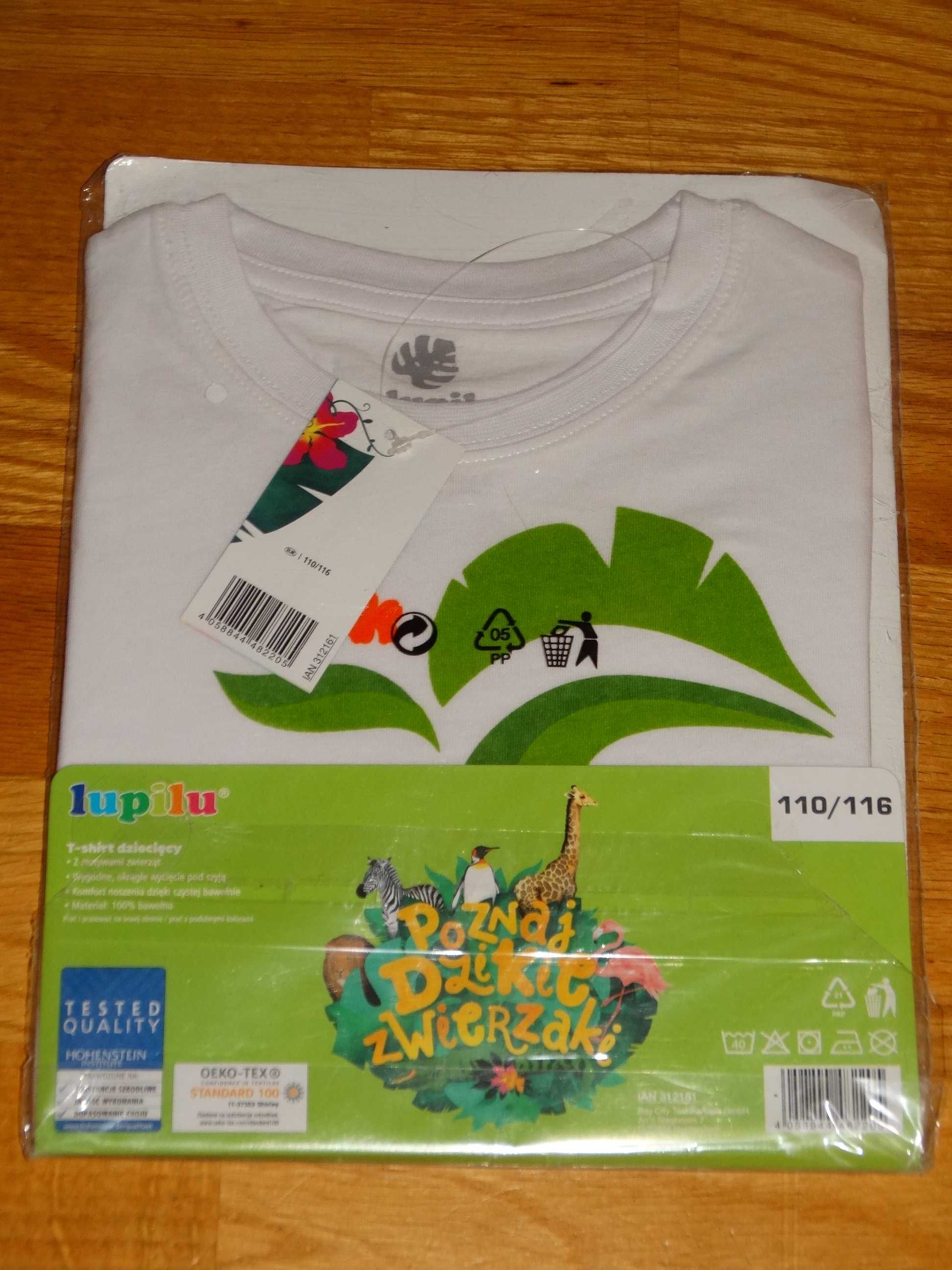 Koszulka biała T-shirt dziecięcy krokodyl krótki rękaw 110/116 Lupilu