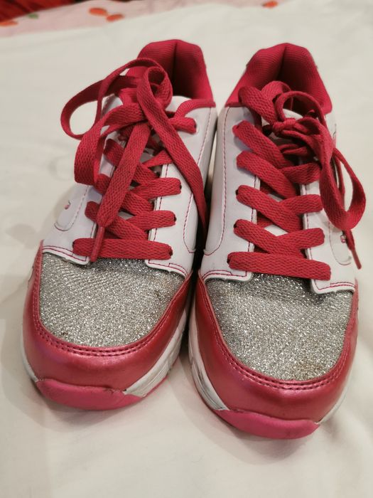 Butorolki, buty jeżdżące, buty z rolką r 35 perłowy róż, brokat (22,5)