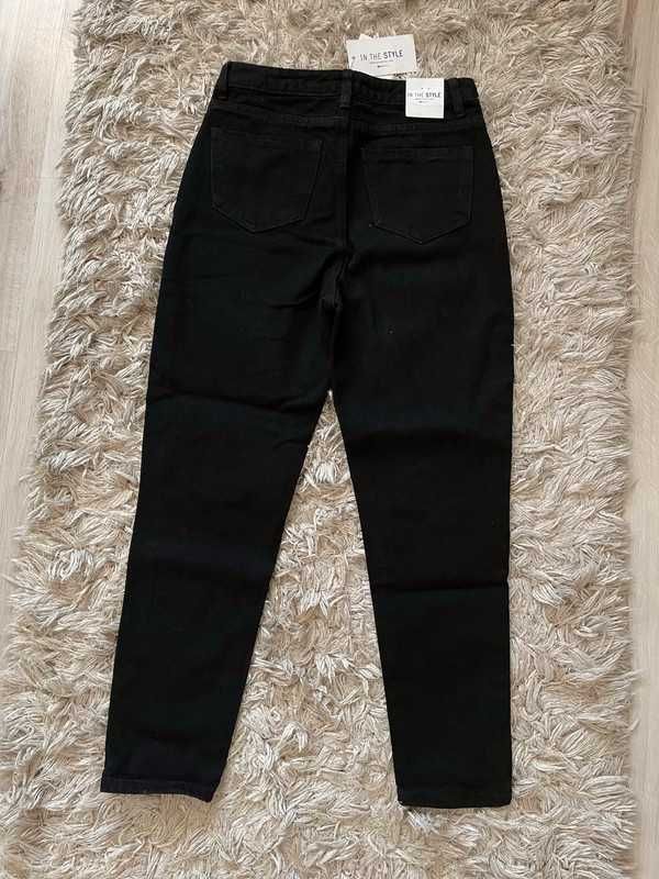 Śliczne czarne jeansy z dziurami wysoki stan boyfriend klasyczne XS 34