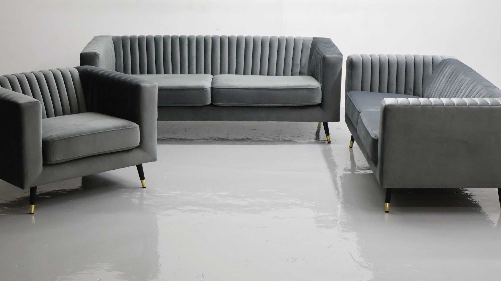 TAB nowy fantastyczny komplet 3+2+1 SOFA KANAPA zestaw welur  VELLUTTO