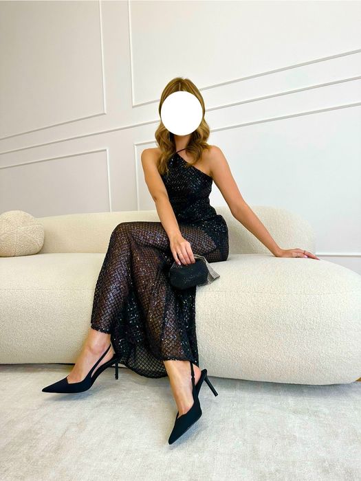 Sukienka wieczorowa czarna maxi cekinowa – nowa z metką, rozmiar M