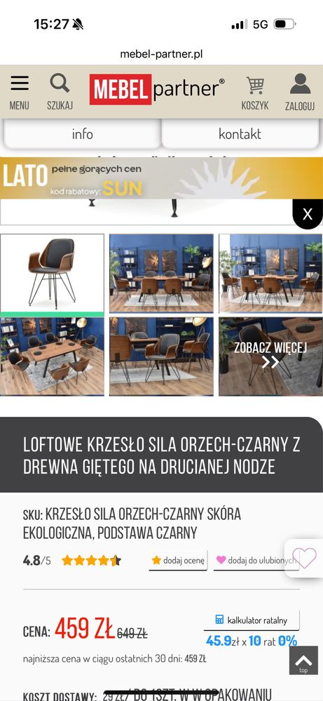 5 drewnianych krzeseł Polskiego producenta Meble Partner