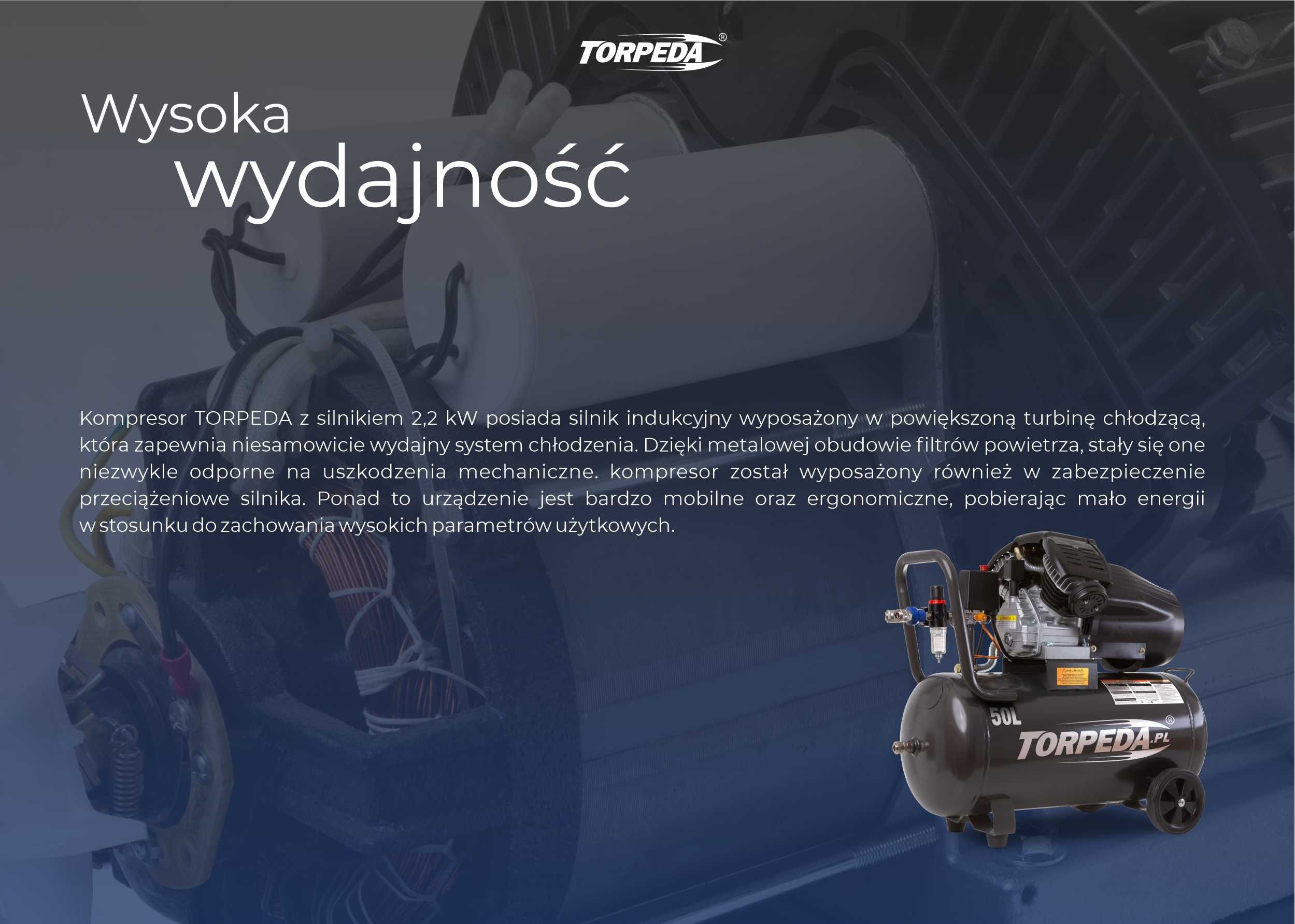 KOMPRESOR OLEJOWY 50L mobilny 230 V wydajność 530L/min nowy system V