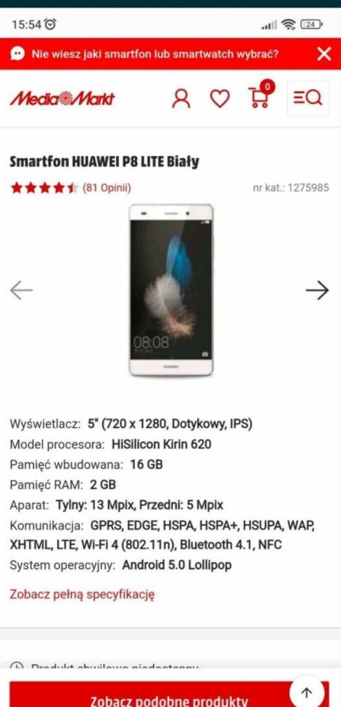 HuaweiP8 Lite biały + szkło hartowane na ekranie