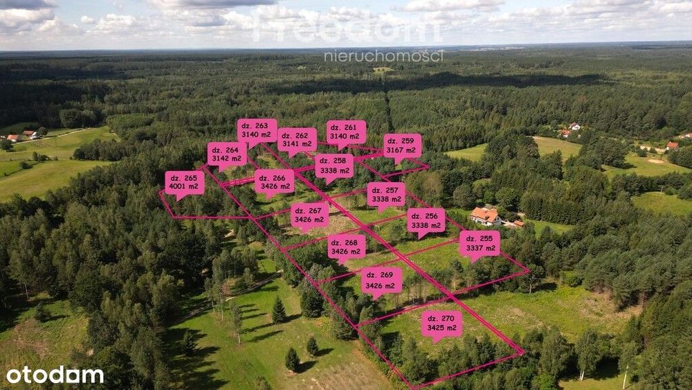 Atrakcyjny kompleks 14działek w Kabornie gm. Purda