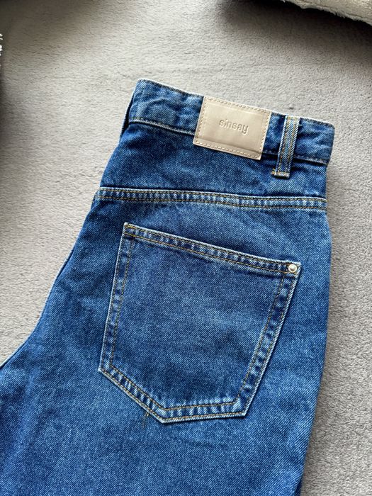 Granatowe ciemne niebieskie jeansy mom jeans 100% bawełna