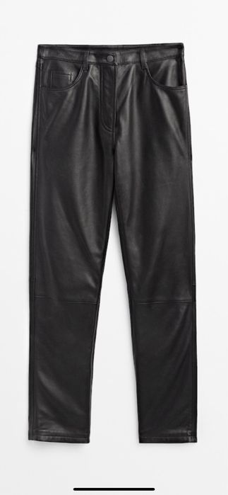 Новые брюки из натуральной кожи черного цвета Massimo dutti 36 р