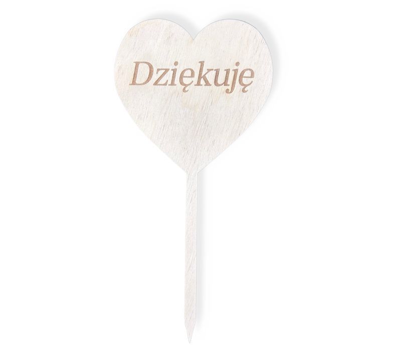 Drewniany topper serce serduszko pik Dziękuję podziękowania na tort