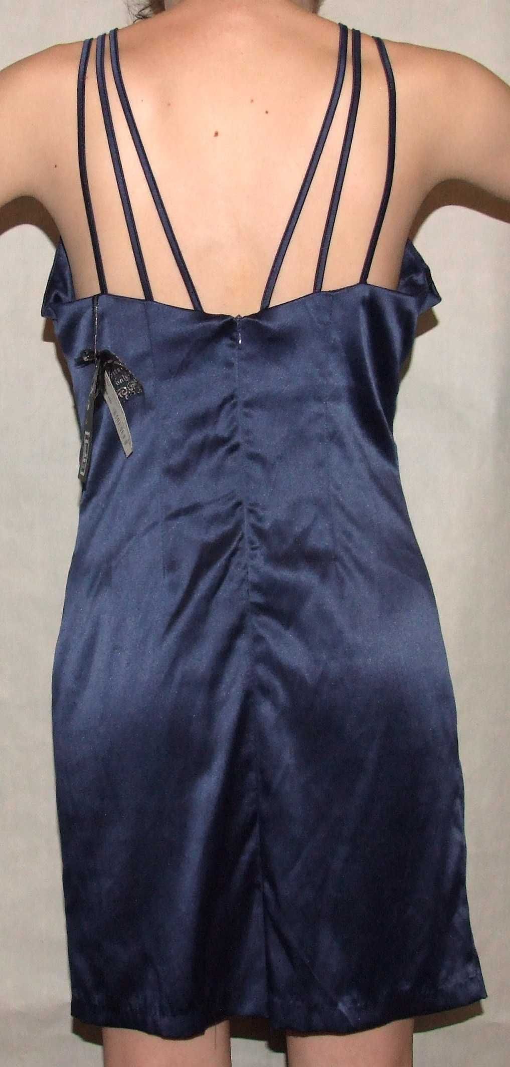 Club L sukienka satynowa navy blue cyrkonie ślub chrzciny 42
