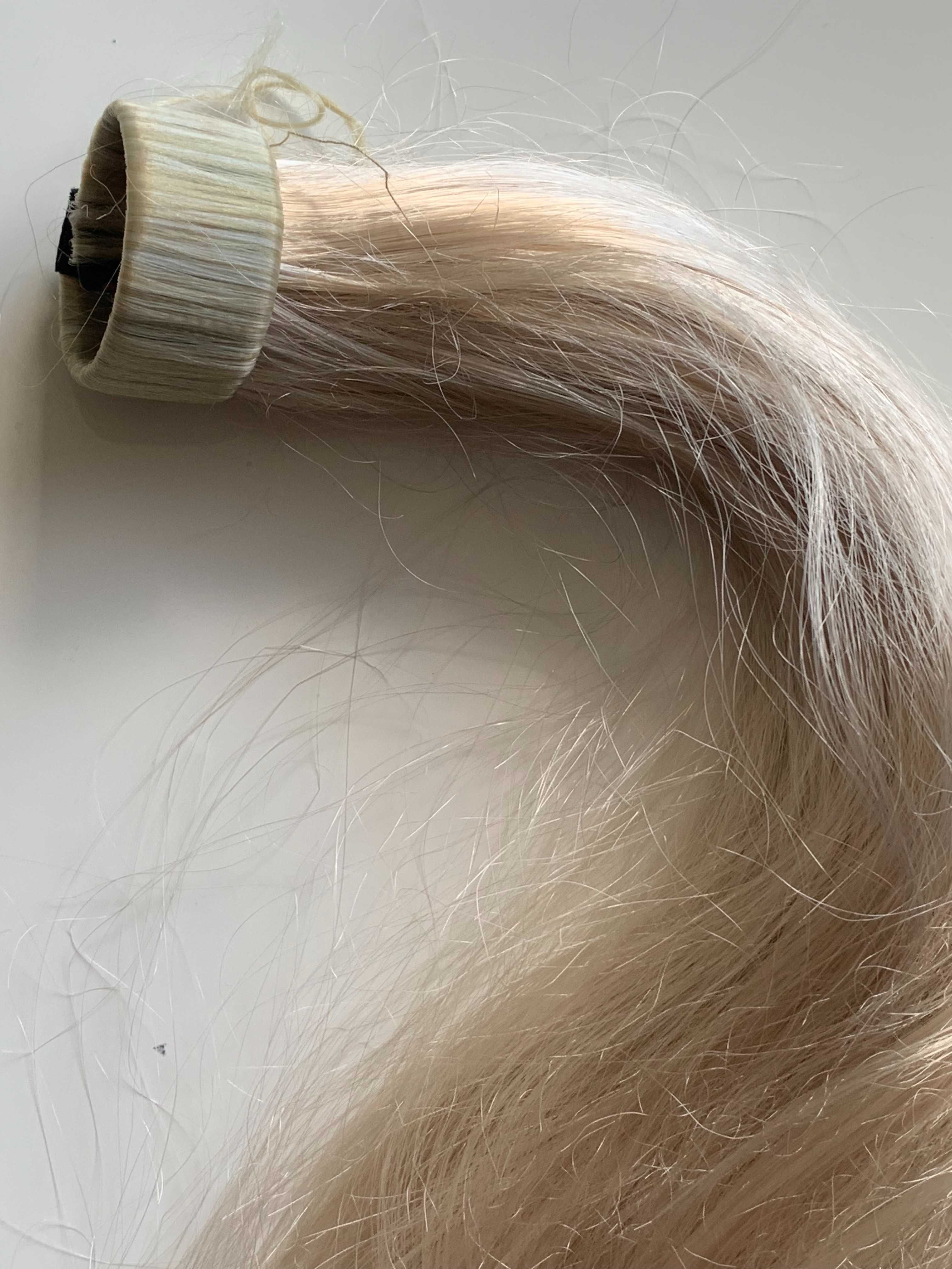 Śliczne włosy doczepy blond kitka 50cm peruka