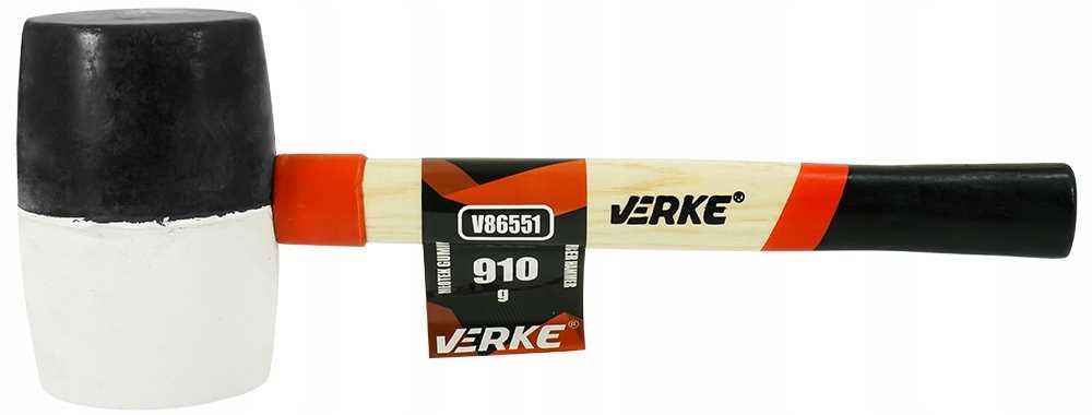 Młotek gumowy Verke 910g z drewnianym trzonkiem, idealny do montażu