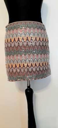 OKAZJA spódniczka mini spódnica kolorowa wiosna cekiny  38 m 40 szyd