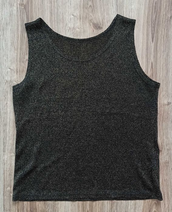 Bluzka bez rękawów damska L 40 na imprezę czarna złota błyszcząca