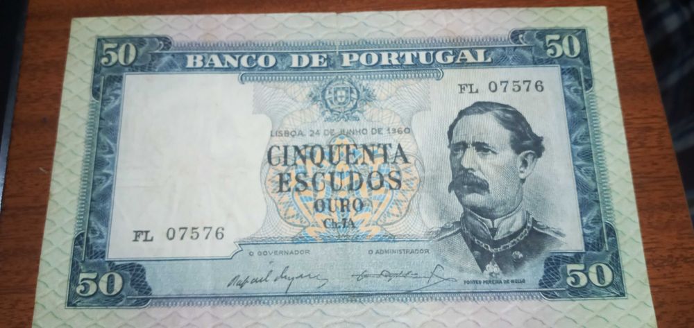 Nota antiga 50 escudos de 24 de junho 1960