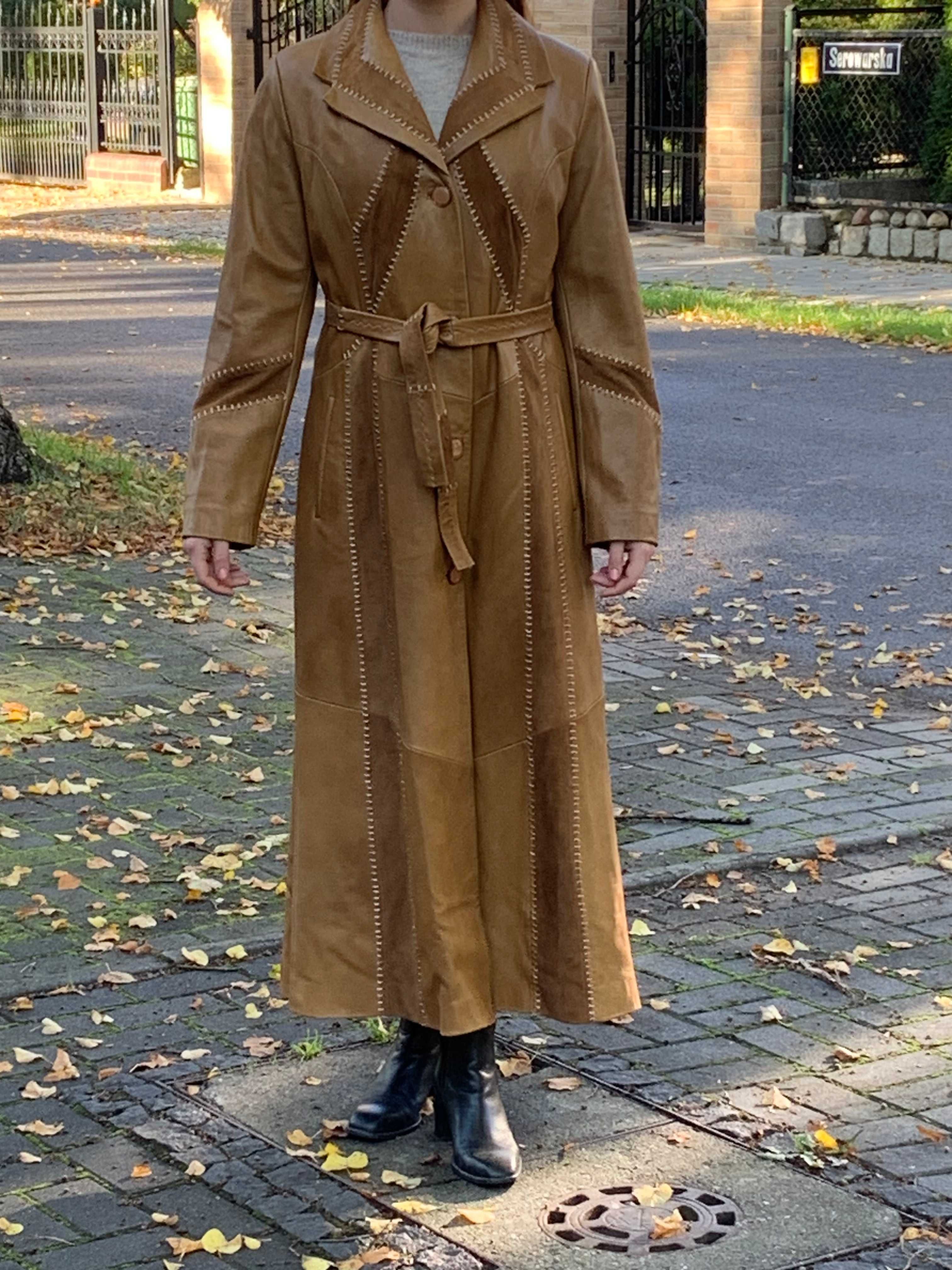 Nowy piękny skórzany długi płaszcz, M -XL, Dersado