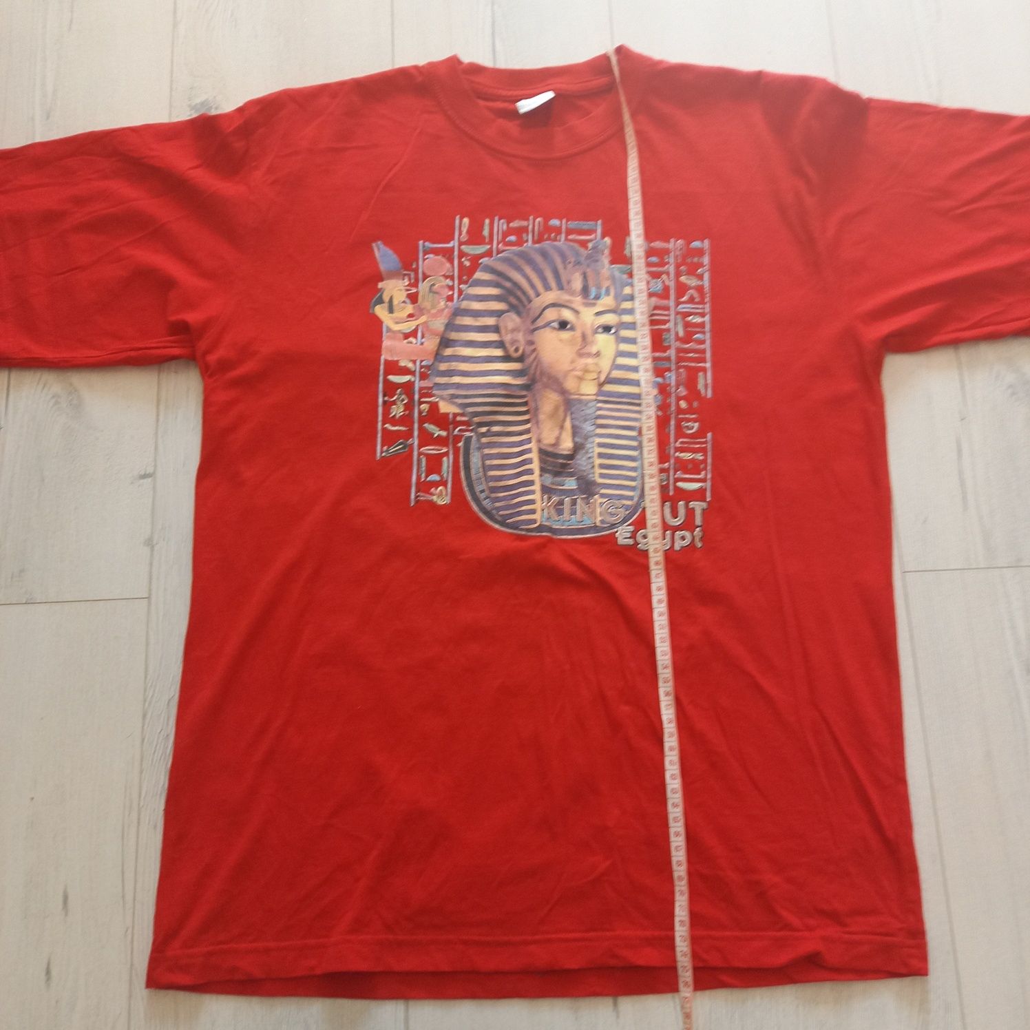 T-shirt czerwony z nadrukiem faraon Tutanchamon koszulka XL egipska