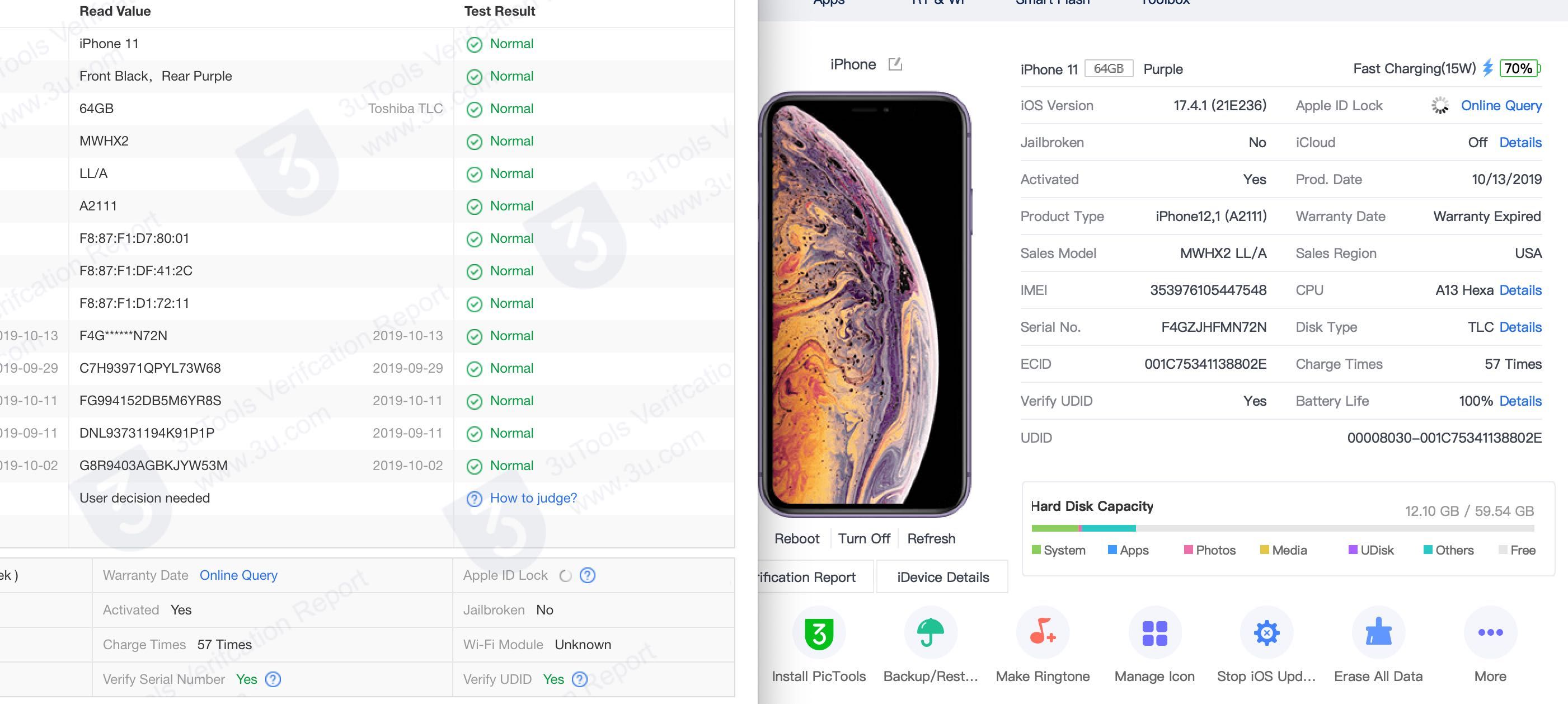 Apple iPhone 11 64gb Purple Neverlock