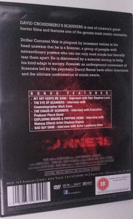DVD "Scanners", de David Cronenberg. Sem legendas portuguesas.