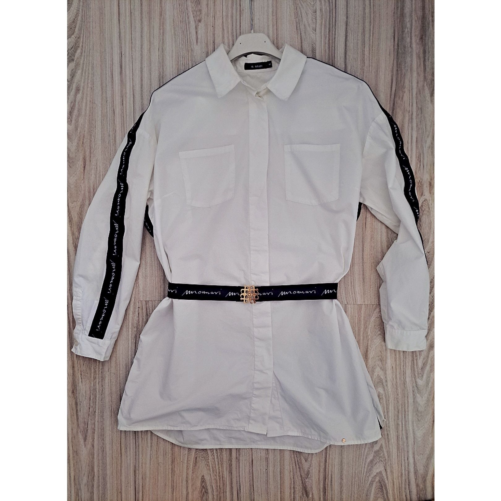 Długa biała koszula damska plus size Monnari 46 48 xxl pasek hit