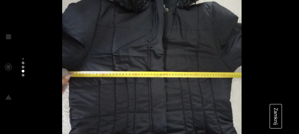 Czarna dłuższa kurtka suwak + napy kaptur z futerkiem XL