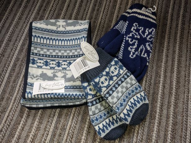 Зимний шарф рукавички флисовые вязаные варежки рукавицы